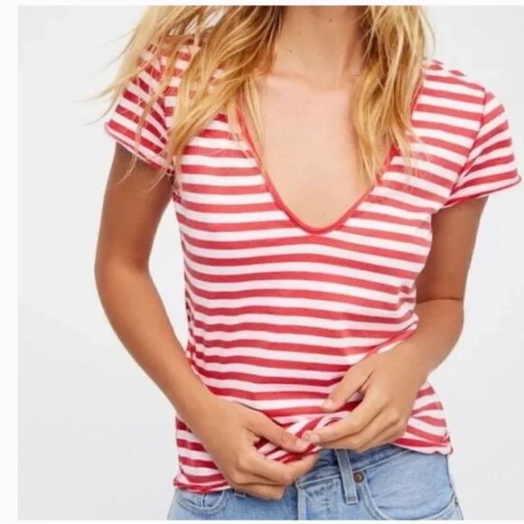 Free People We The Free Avery Red Striped Tee size small - Picture 1 of 8